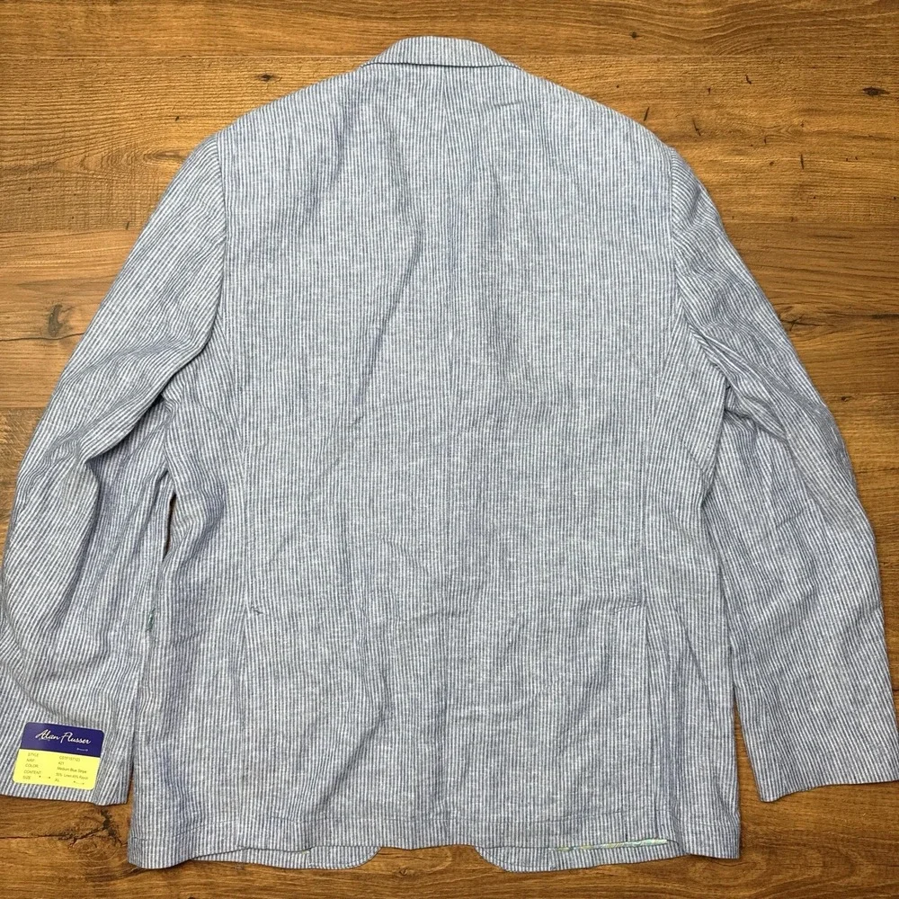 NEW Alan‎ Flusser XL Blue White Striped Linen Blend Blazer Jacket Preppy Paisley